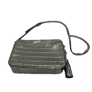 Michael Kors Small Crossbody Purse, Silver/Gun Metal, Embossed